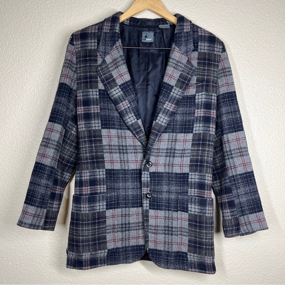 Vintage 90’s Liz Claiborne LizWear Peacoat Wool Plaid Grey/Navy Women’s Size 10 - Picture 1 of 11